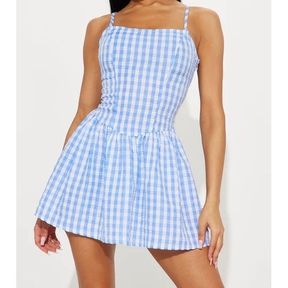 Fashion Nova Dresses & Skirts - Fashion Nova Women's Julianna Gingham Micro Mini Dress - Blue - Size Medium
